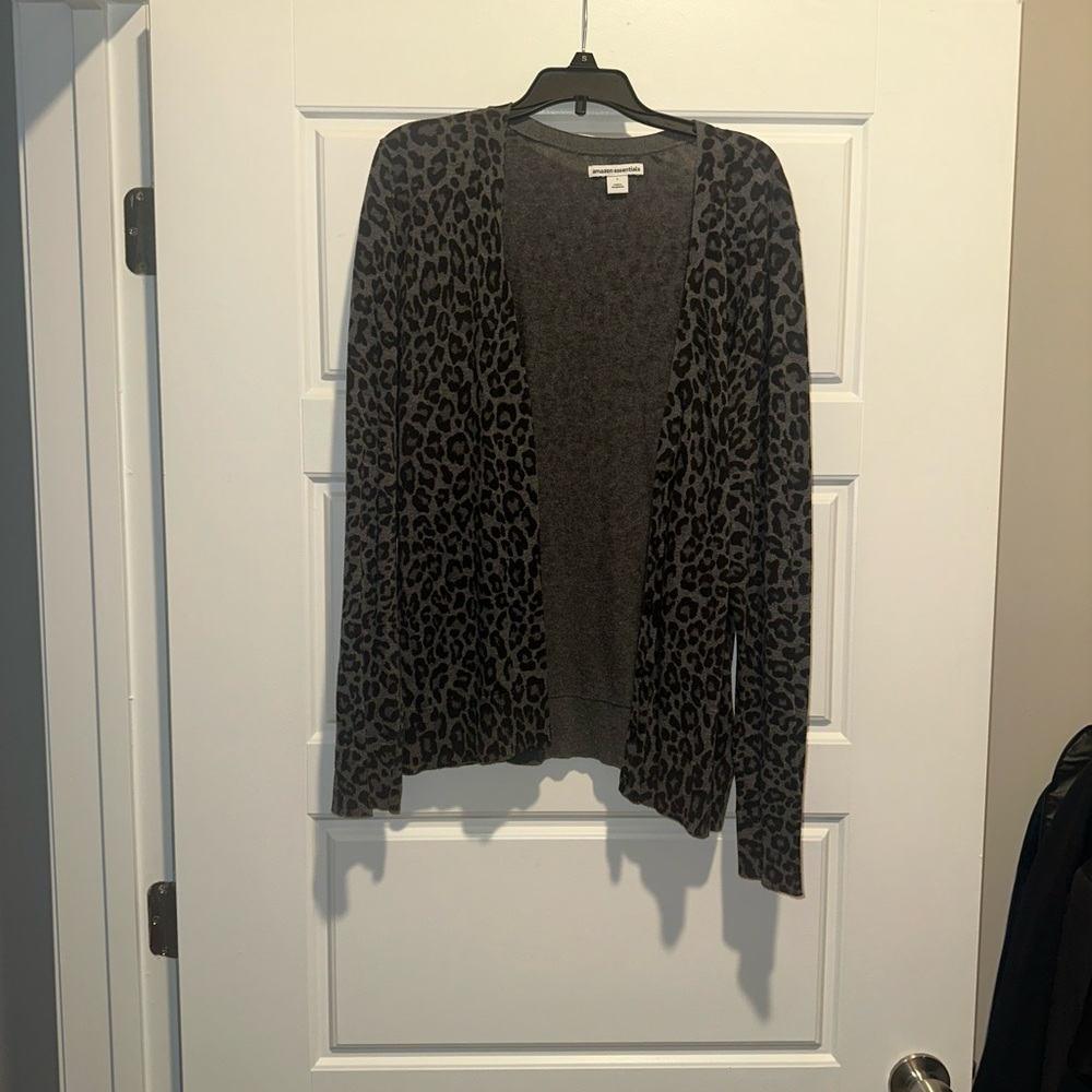 Amazon Essentials Gray Leopard Cardigan